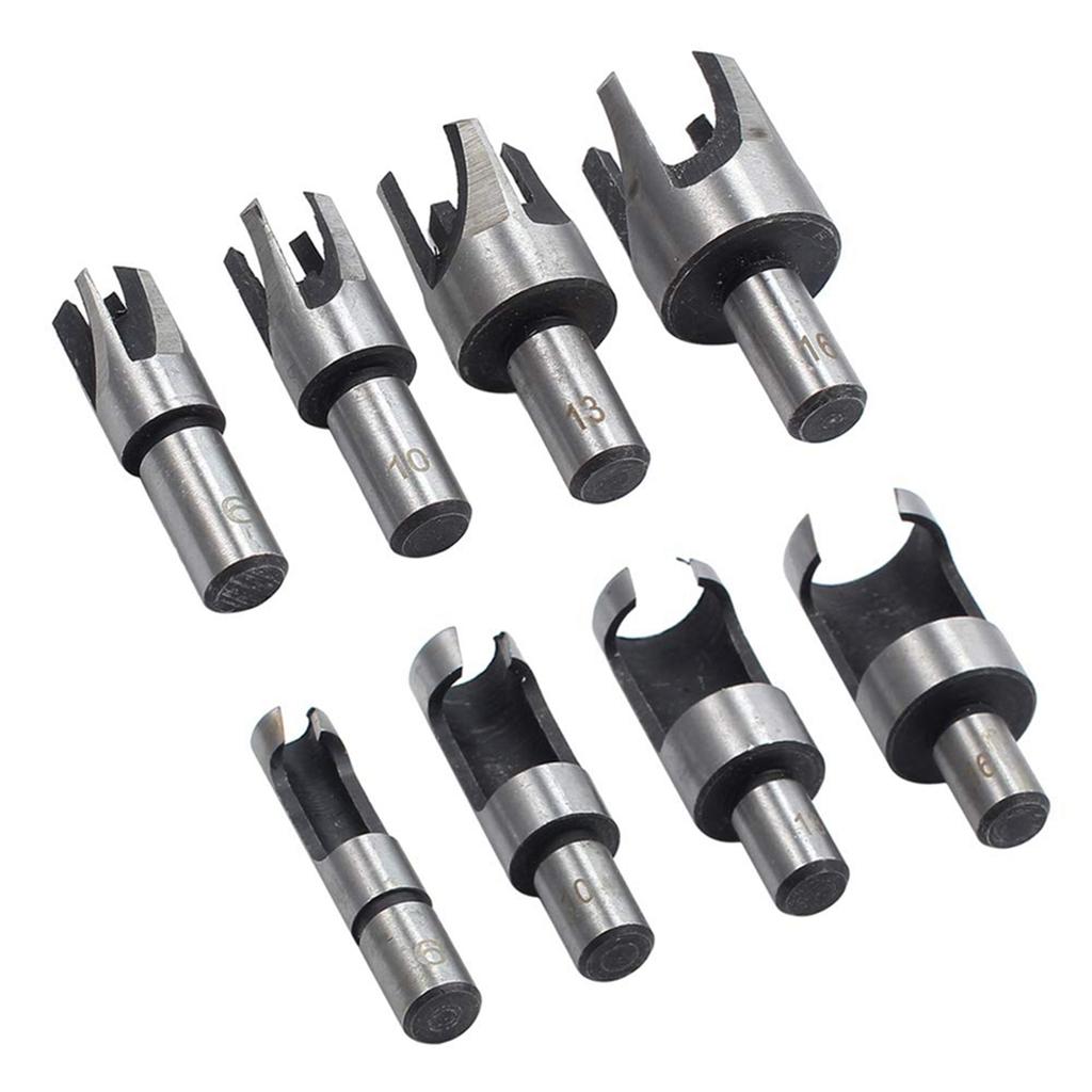 2025+ 8Pcs 5/8In 1/2In 3/8In 1/4In Wood Plug Cutter Straight and Taper Claw Drill Bit Set Woodworking Hole Saw Cutting Tool