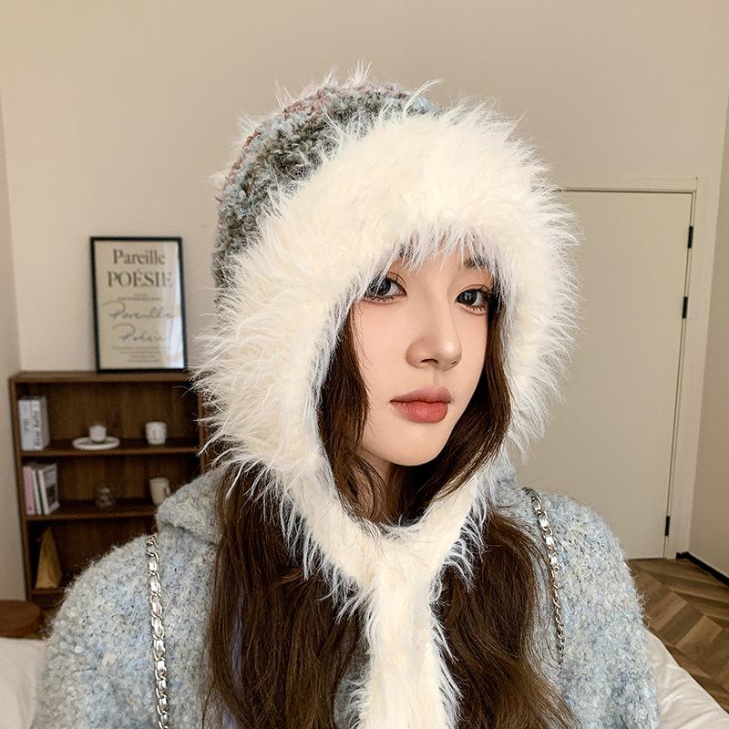 Women's Autumn and Winter Fashion Knitted Hat Warmth Protects Ears and Colds To Show Their Faces Small Wool Hat Big Head Surround Lei Feng Hat
