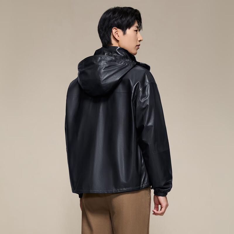 Qipai Men's Lightweight Goatskin Hooded Leather Jacket