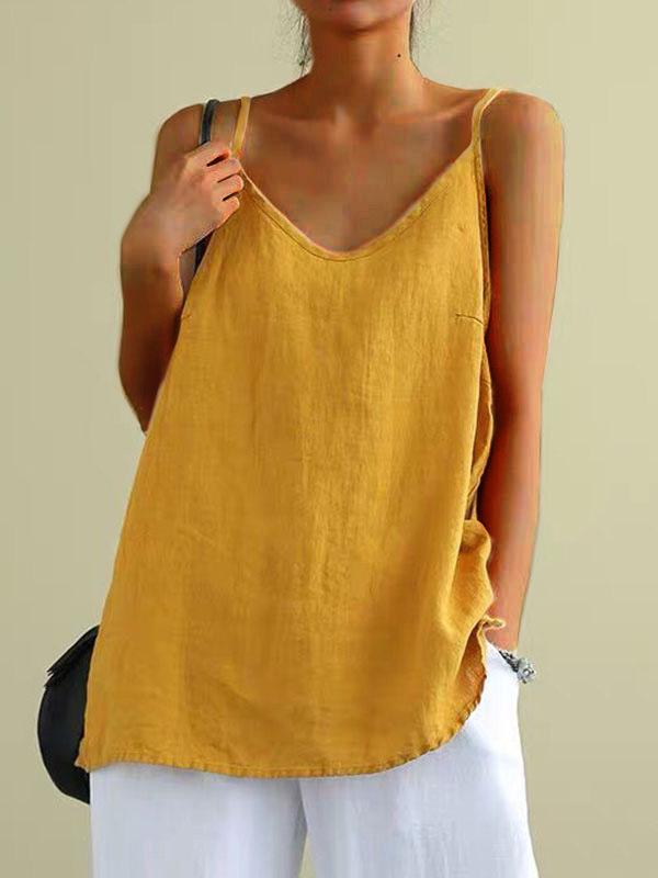 2025 Women's Summer Cotton Linen Sleeveless Tank Top - Loose Fit, Basic & Versatile Style