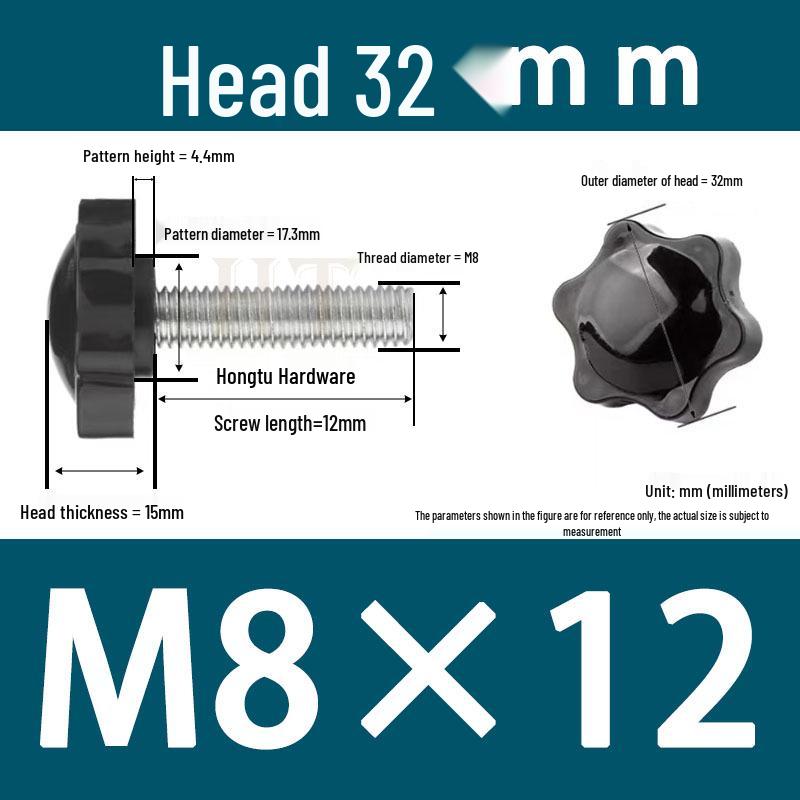 32-Head Rubber Six-Star Plum Blossom Handle Knob M5/M6/M8 Plastic Thumb Screw