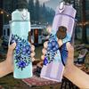 1PC Girl With Blue Butterfly Back Floral Art 750ml Color Plastic Sports Water Bottle Leakproof Flip Straw Lid Suitable for Sports Office Home Use