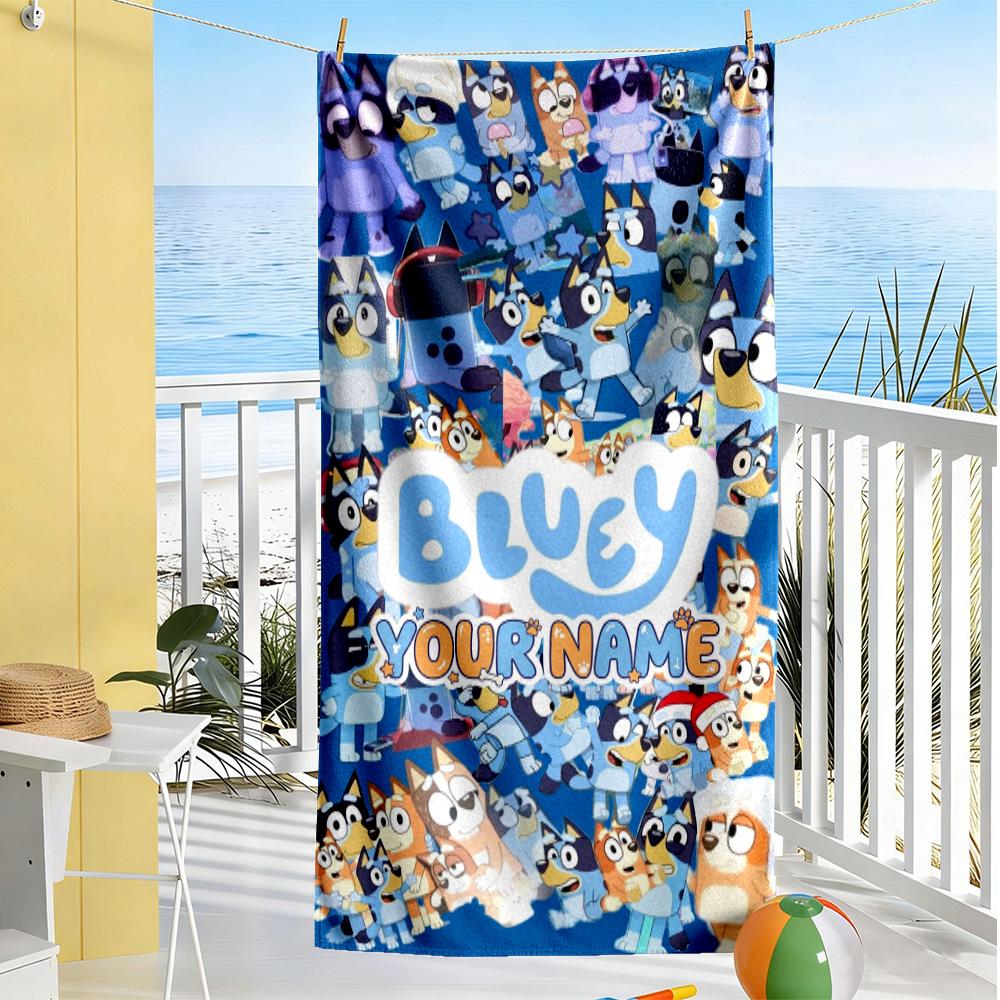 Bluey Personalized Text Beach Towel Quick-Dry Soft Microfiber Suitable for Sports Travel Swimming Yoga Bathroom Beach And Pool