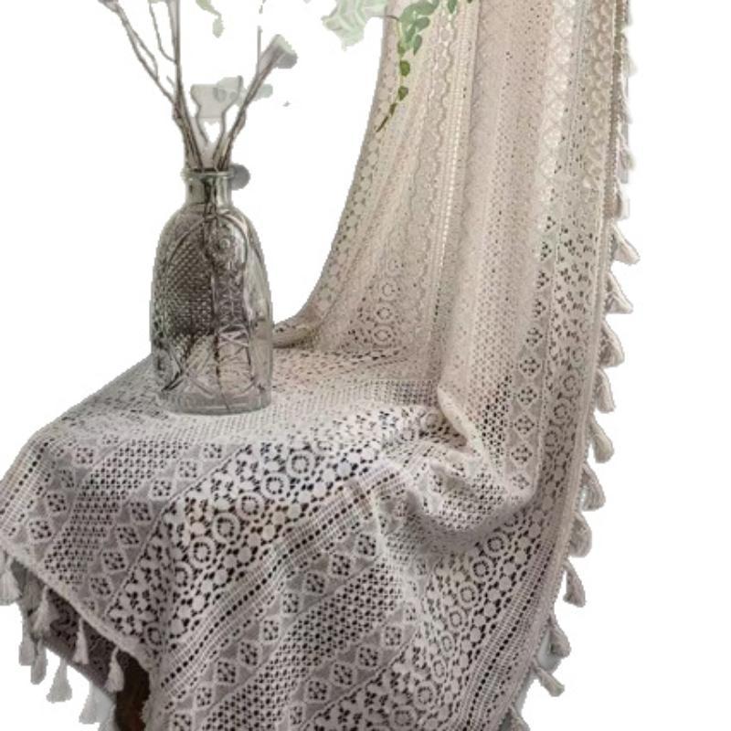 French Tulle Lace Curtains Geometry Striped Knitted Lace Light Filtering For Kitchen Bedroom Living Room
