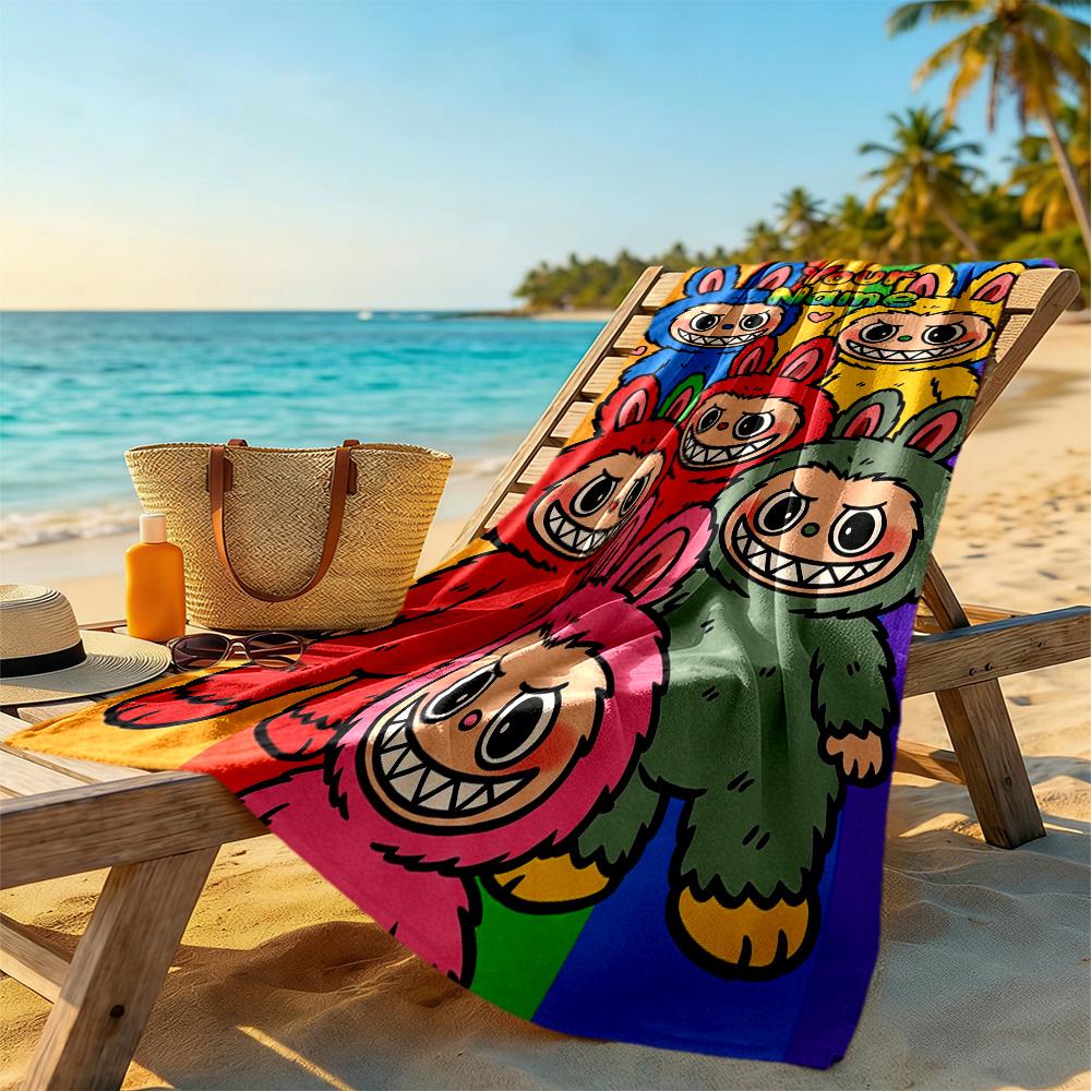 Labubu Customize Text Beach Towel Soft Durable Quick-Dry Ideal for Travel Outdoor Swim Pool Yoga Surf Camping Hiking Gym Gift Holiday
