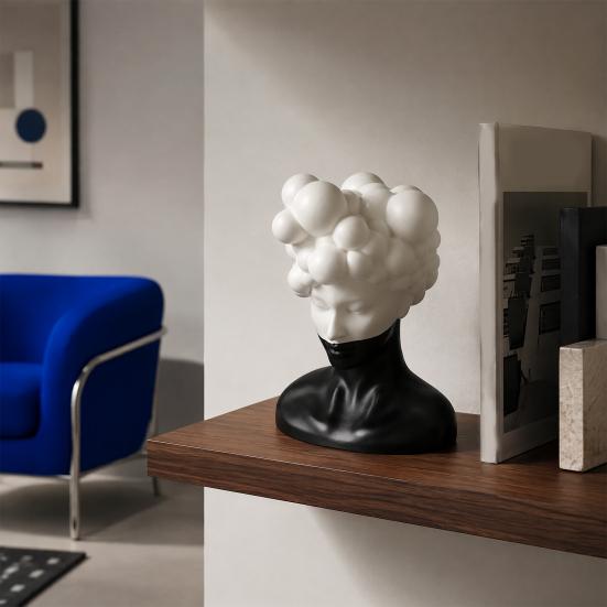 Elegant Hotel Exhibition Ornaments Modern Abstract Bust Statue, Man Portrait Sculpture, Minimalist Black And High End Aesthetic Decor White