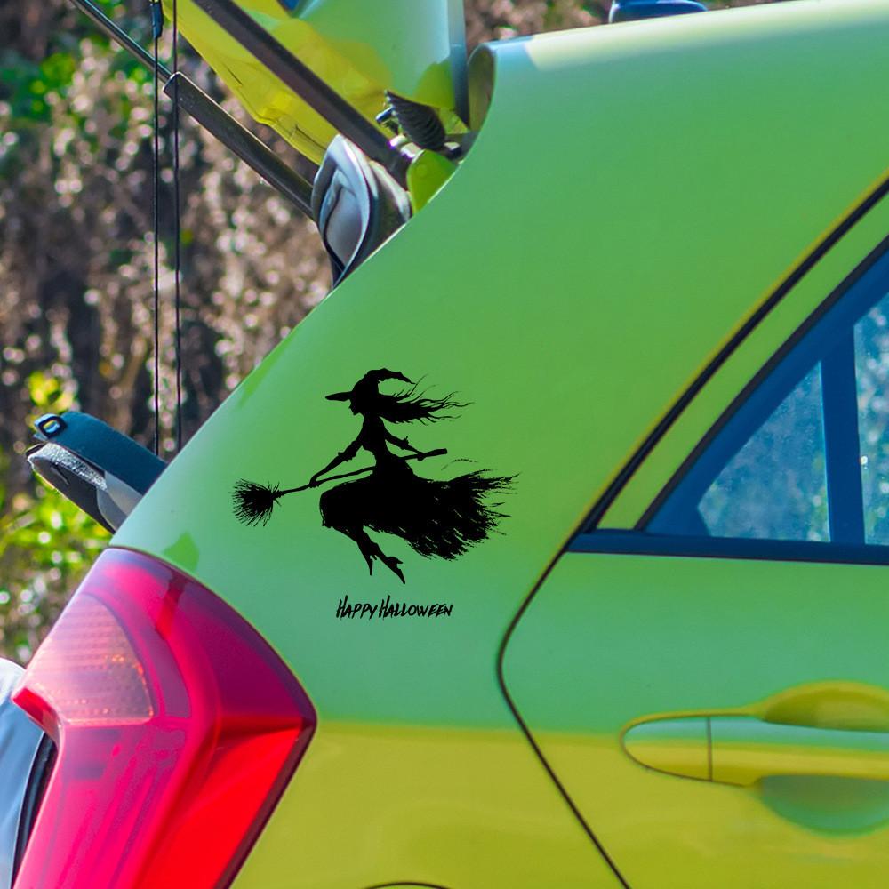 Halloween Black Broom Riding Witch Decoration Paste Painting For Wall And Car