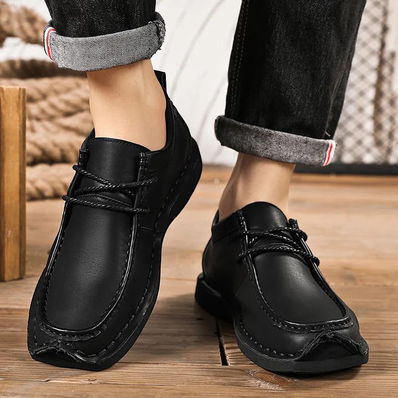 Genuine Leather Mens Casual Shoes Designer Business Work Shoes Brand Comfortable Walking Sneakers Lace Up Sport Shoes Mocassins