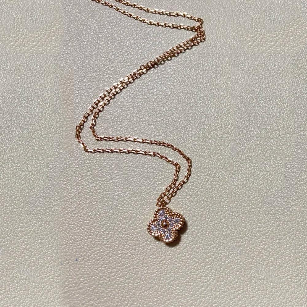 Women Jewelry Set Mini Clover Bracelet Full Diamond Earrings Champagne Gold Necklace Ring