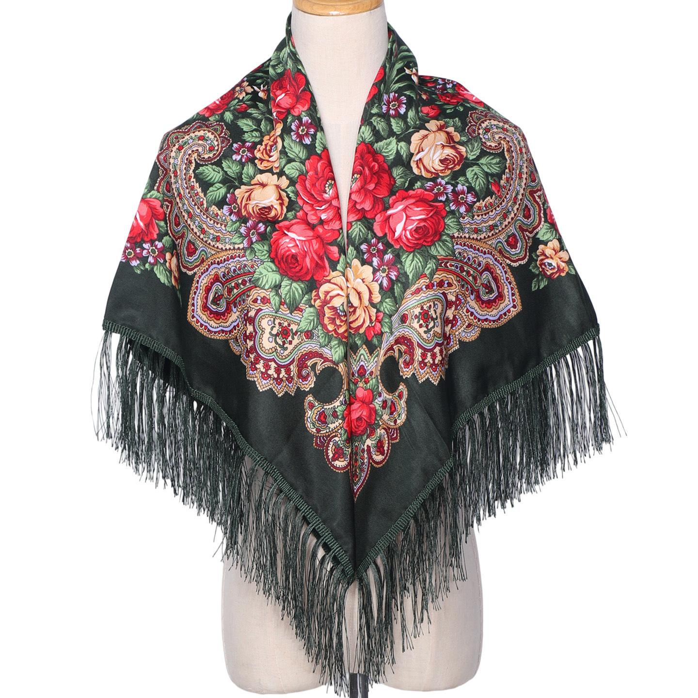 

2026 Ethnic Style Su Shawl With Retro Floral Print For Women Middle-aged And Elderly Fashionable Scarf