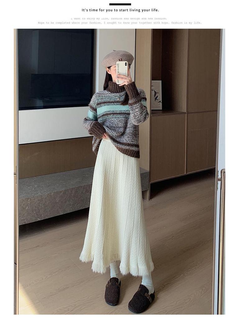 2025 Autumn/Winter High-Waisted Knit Pleated A-Line Skirt: Korean Style, Versatile, Casual, and Elegant.