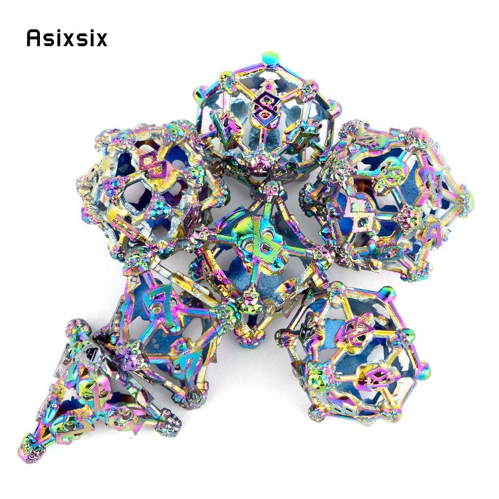 7 Pcs Colorful Skull Head Metal Dice Hollow Metal Polyhedral Dice Set Suitable for Role-Playing RPG  Board Game Card Game
