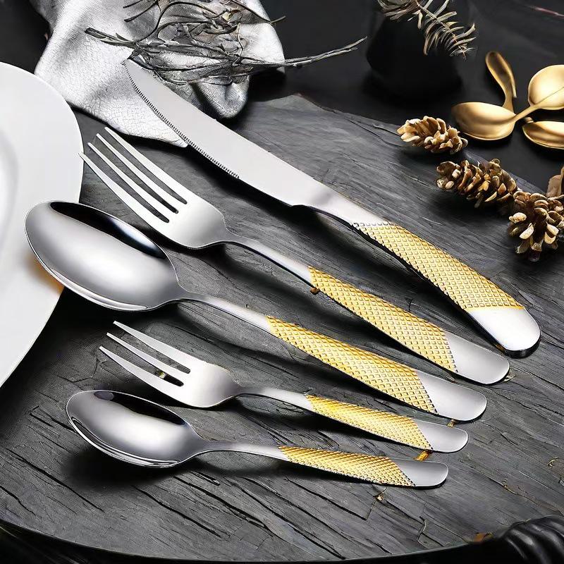 Star Diamond Gold-Plated Stainless Steel Cutlery Set: Luxury Steak Knife and Fork for Hotels