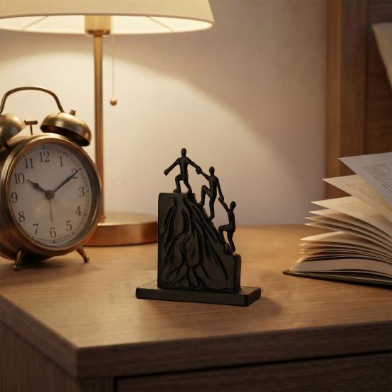 3D tištěná socha Lezení společně, Moderní minimalistická abstraktní lezecká socha, Matně černá stolní umělecká socha, pro dekoraci pracovní plochy v kanceláři