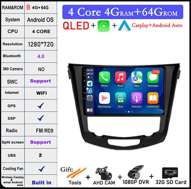 10" DSP For Nissan Qashqai J11 Nissan X trail T32 2014 - 2017 Android 14 Car Multimedia Radio Carplay GPS Navigation