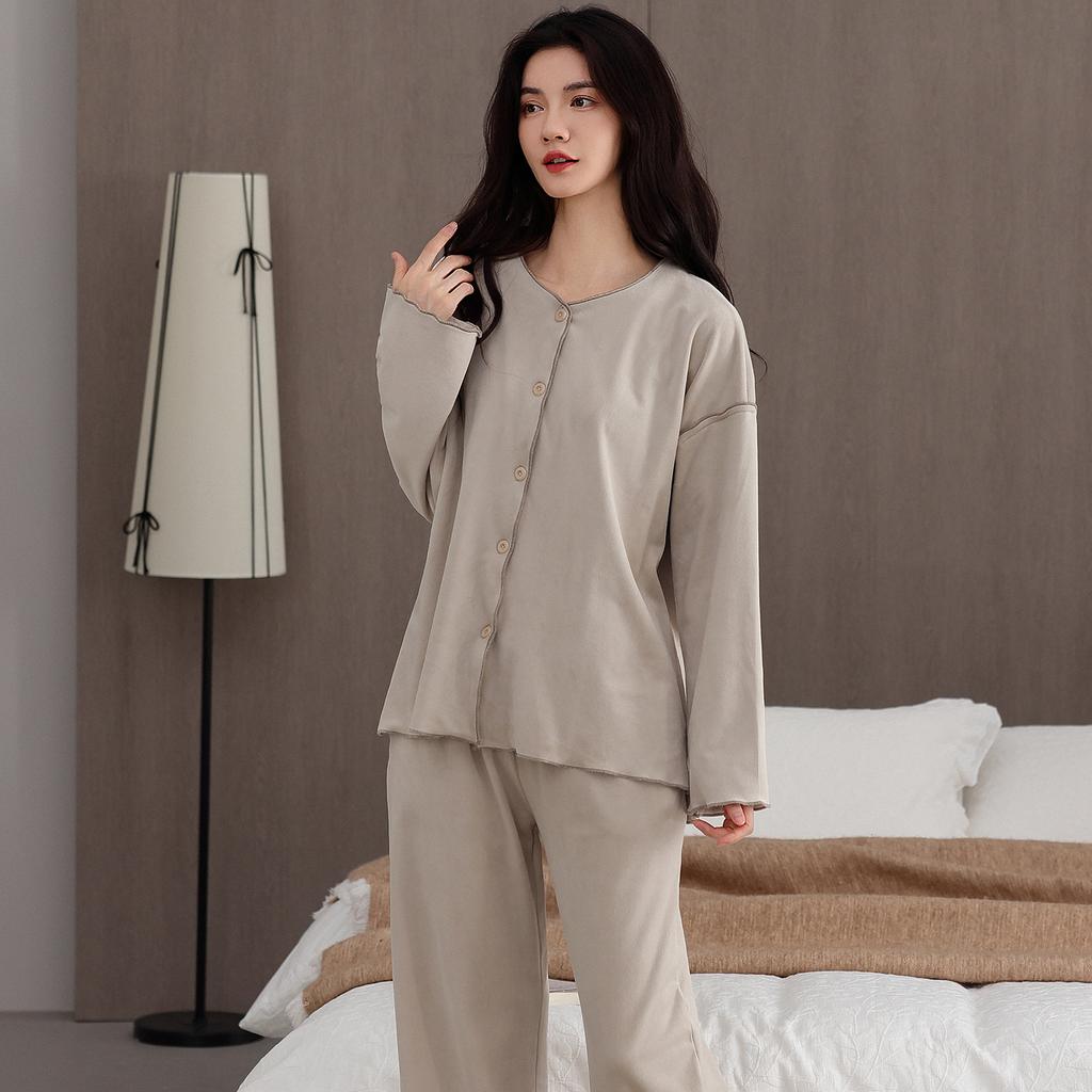 Island Fleece Pajamas Women'S Autumn And Winter Thickened Warm Spring And Autumn Advanced Coral Fleece Winter Thin Fleece Loungewear Set