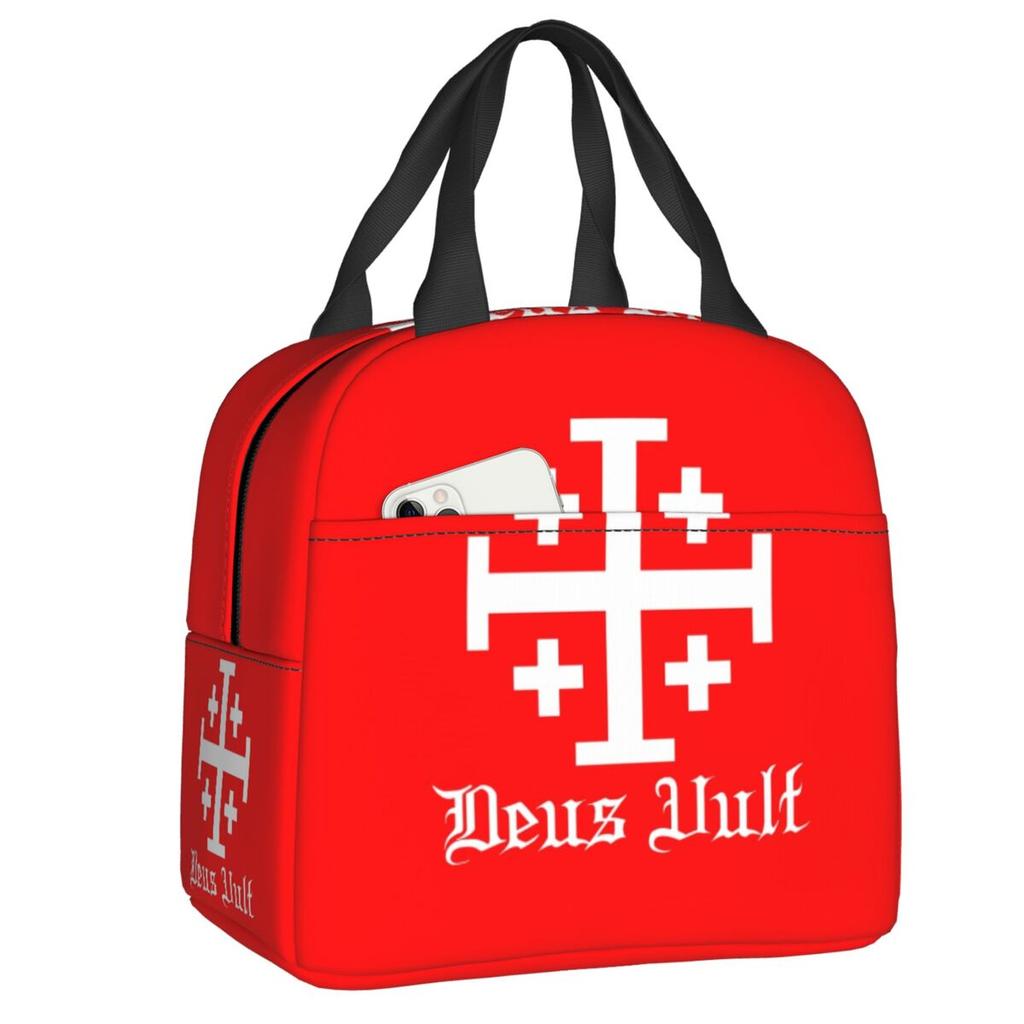 Templar Knight Jerusalem Cross Seal Medieval Warrior Symbol Thermal Insulated Lunch Bag Women Resuable Lunch Tote Food Box