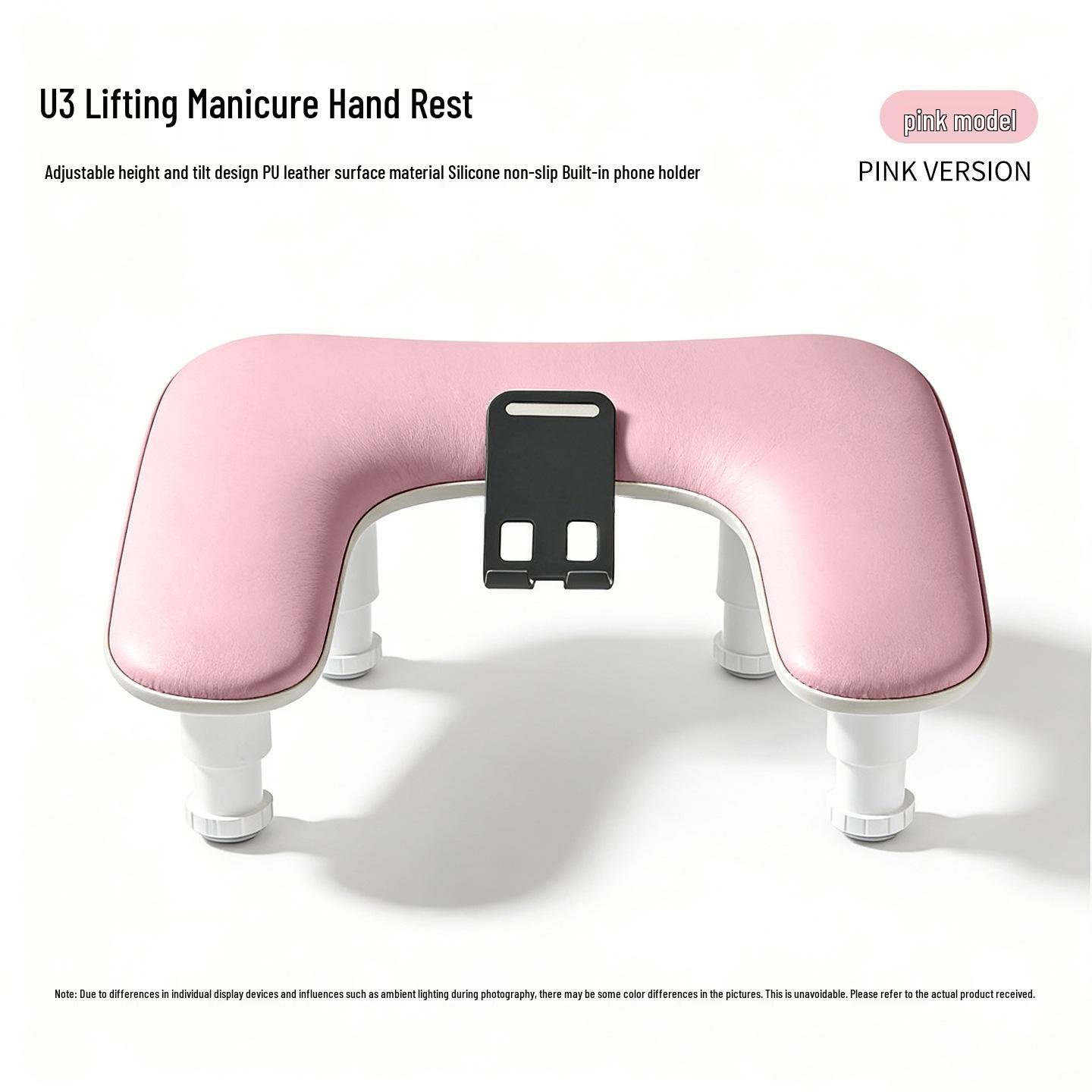 Adjustable Russian Style Manicure Hand Rest with Phone Holder - U-Shaped Soft Armrest Tool