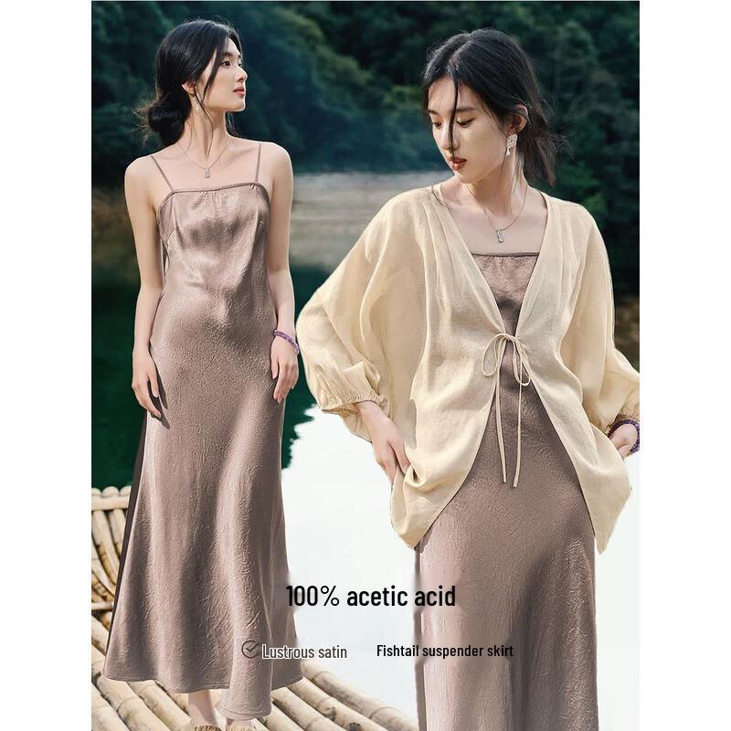 XWI Women s 100% Acetate Fishtail Midi Strap Dress L