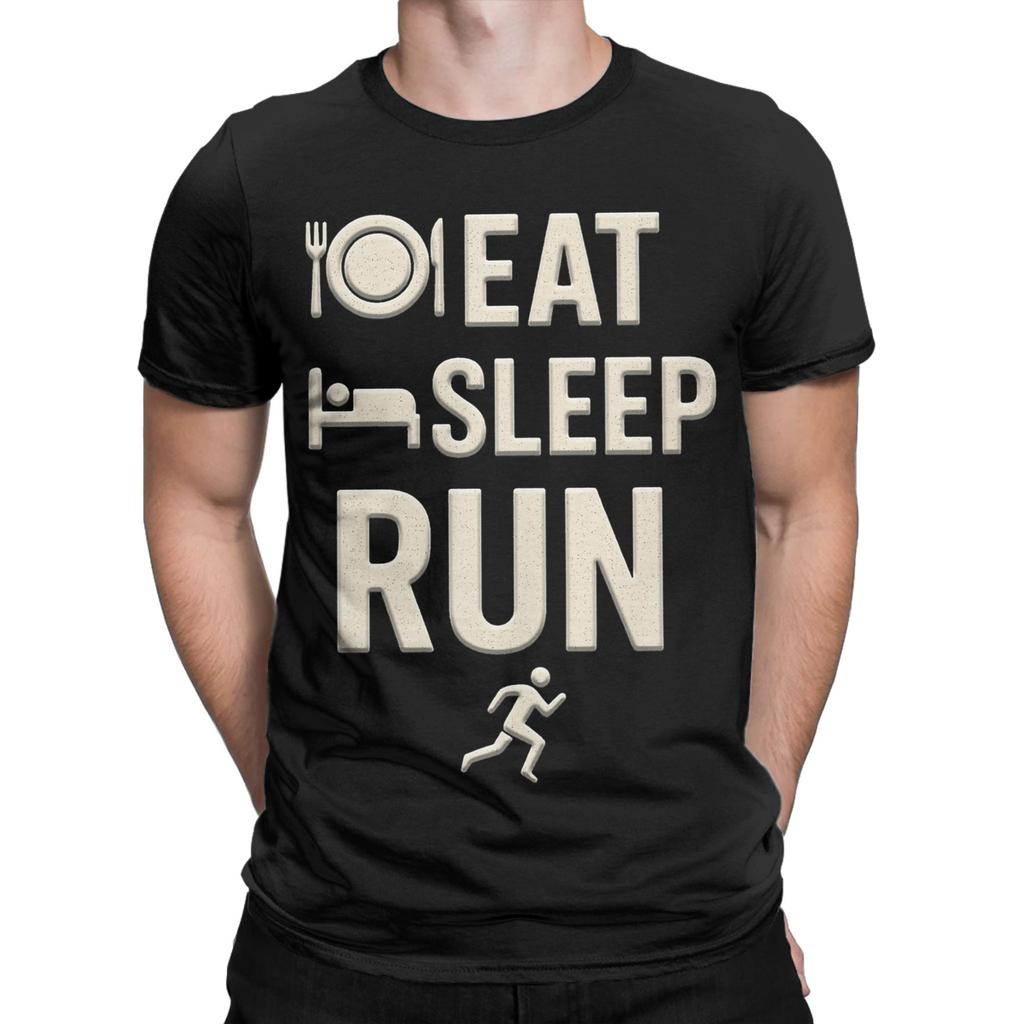 Men Eat Sleep Running Repeat T Shirts Cotton Tops Vintage Short Sleeve Round Neck Tees 6XL T-Shirt