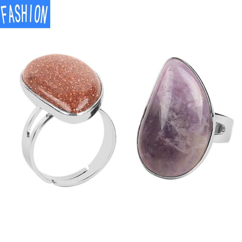 Creative Water Drop Shape Polished Natural Crystal Rings