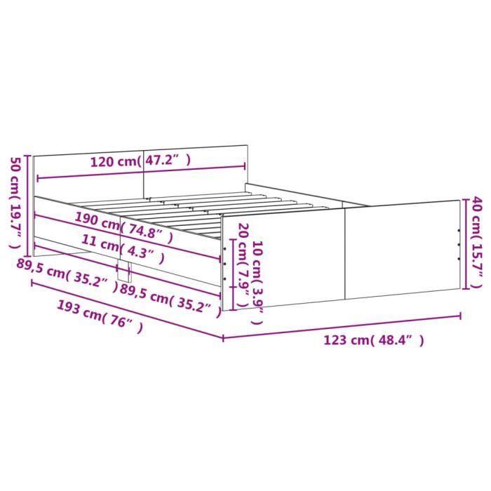 VidaXL Cadre de lit tête de lit et pied de lit chêne brun 120x190 cm 3203781