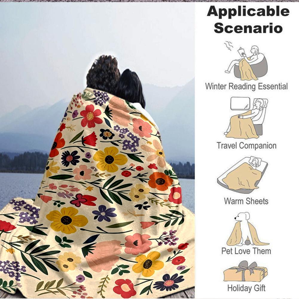 1Pc Floral Garden Celebration Blanket Soft And Comfortable Casual Warm Camping Travel Christmas Halloween Xmas Gift M928239