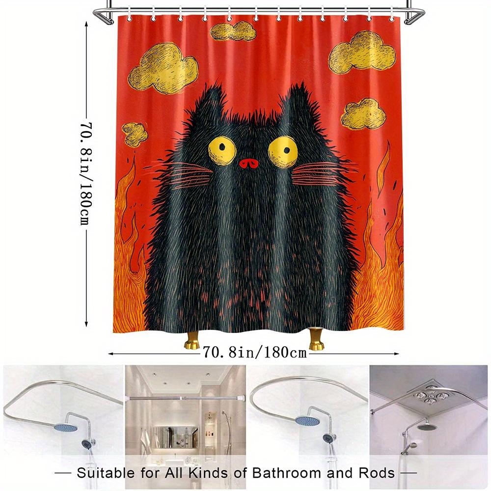 1pc Fun Cat Shower Curtain with Cartoon Design Polyester Fabric for Bathroom Decoration, 12 Hooks Included, 70. 8x70. 8 Inches