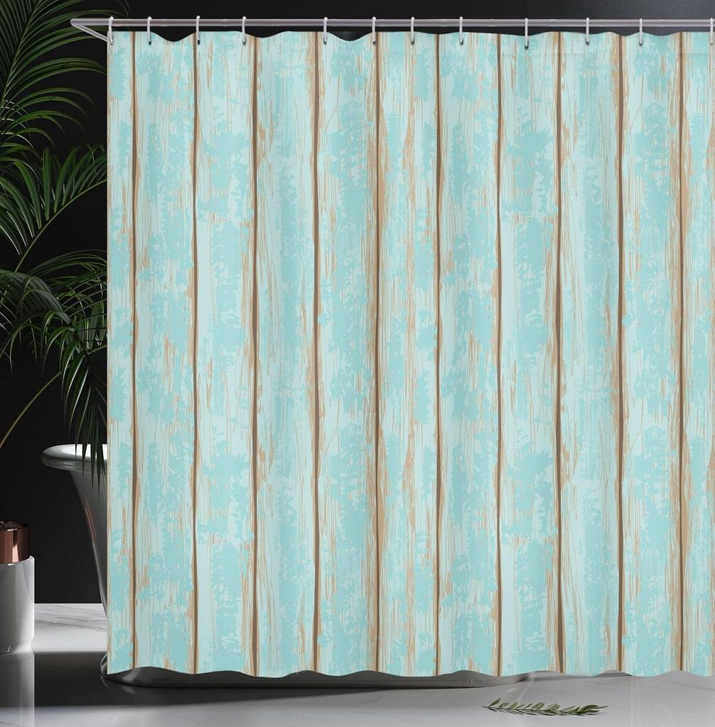 Turquoise Wood Grain Shower Curtain Rustic Blue Brown Texture Design Nature Inspired Bath Decor Waterproof Fabric Home