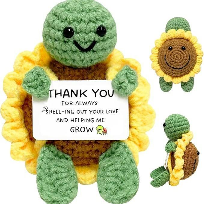 Positive Schildkröte mit Sonnenblumen-Design - Lustige inspirierende Schildkrötenfigur, Kreatives Geschenk für Schreibtischdekoration zu Hause & Aufmunterung