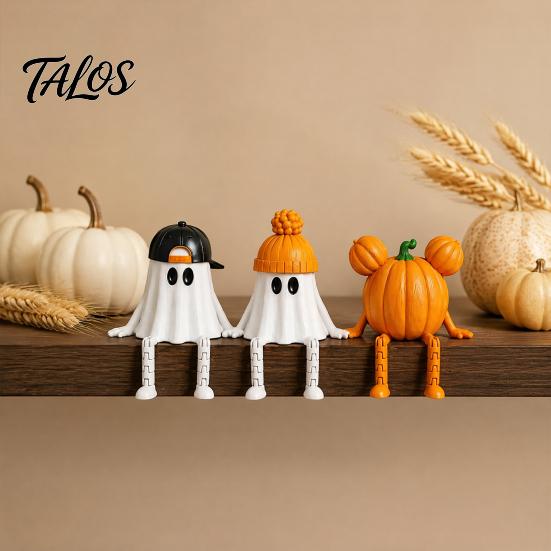 Handmade Vivid Character Statues 3D Printed Halloween Decoration, Cute Ghost Pumpkin Figurine with Holiday Party Atmosphere Ornaments Movable