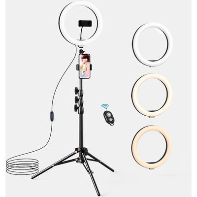 Anel de luz LED para selfie de 10,2" com tripé e 2 suportes para telefone