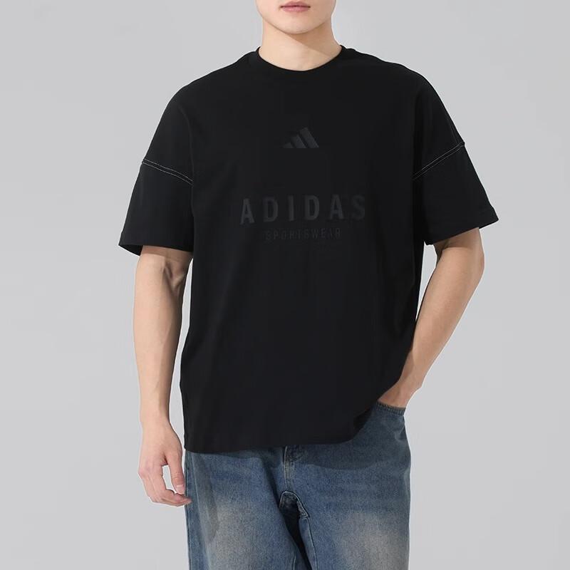Adidas Round Neck Sports Casual Short Sleeve T-Shirt Men T-Shirts Black JJ3658