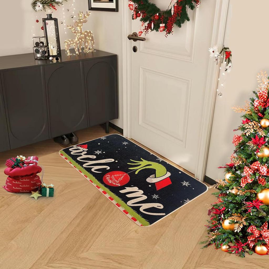 Vikama Christmas Crystal Velvet Floor Mat Festive Home Decor Indoor And Outdoor Area Carpet Merry Christmas Welcome Mat