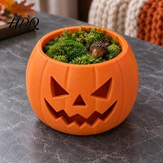 Halloween Pumpkin Planter Face Succulent Planter 3D Printed Jack O Lantern Flower Pot Table Centerpiece Theme Seasonal Container for Indoor