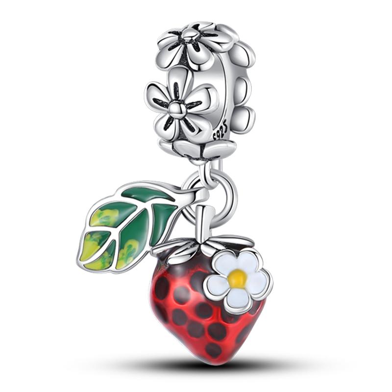 Fits Pan Braceletscopper Charms Color Strawberry Cherry Blueberries Fruit Sweet Original Diy Jewelry Birthday Fine Gifts