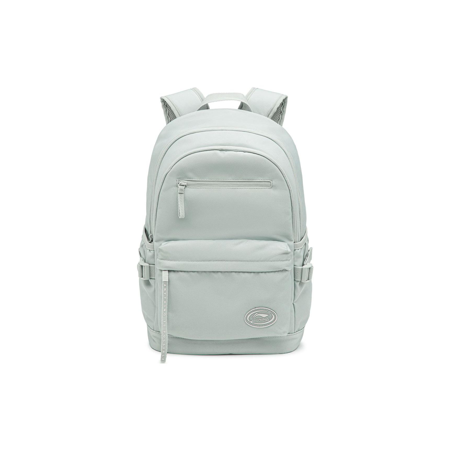 Li Ning Sports Lifestyle Series Fashion Casual Versatile Trendy Eco-Friendly Embroidered Zipper Adjustable Shoulder Strap Backpack ABSU001-1 Mist Gray