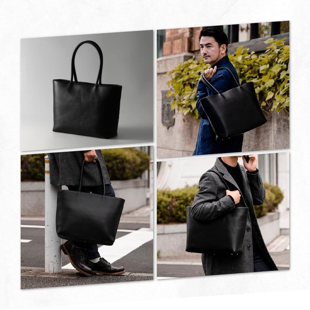 [RATOM] Hochwertige Herren Business-Tote-Bag aus echtem Leder (Sorgfältig ausgewähltes bangladeschisches Leder) (Schwarz)