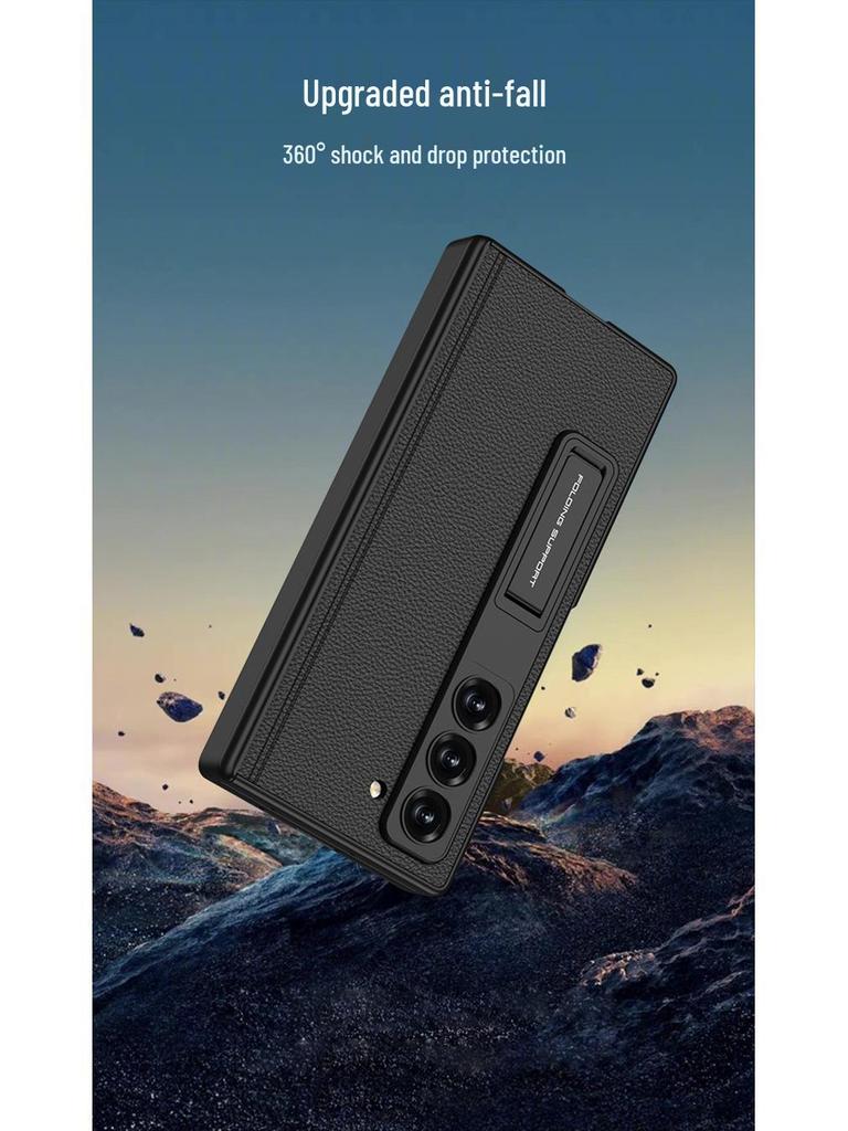 Samsung Z Fold6 Case: Plain Leather, Magnetic Hinge, Integrated Screen Protector, Creative Cross-Border Design