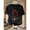 European Sizes Graphic Wolf Print T-Shirt Vintage Streetwear Style Red & Black Animal Design Short Sleeve Tee Perfect for Daily Wear