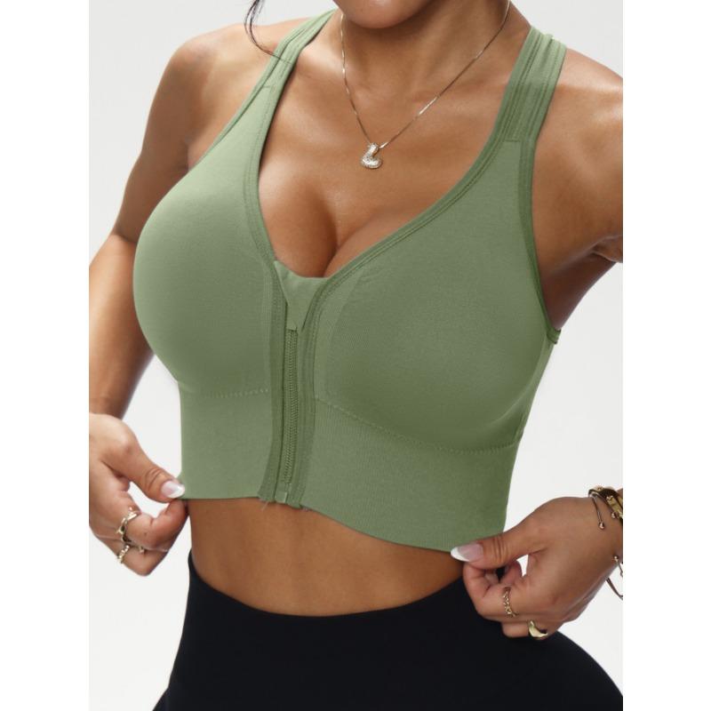 Women Front Zipper Shockproof High Support Wireless Seamless Push Up Sports Bra
