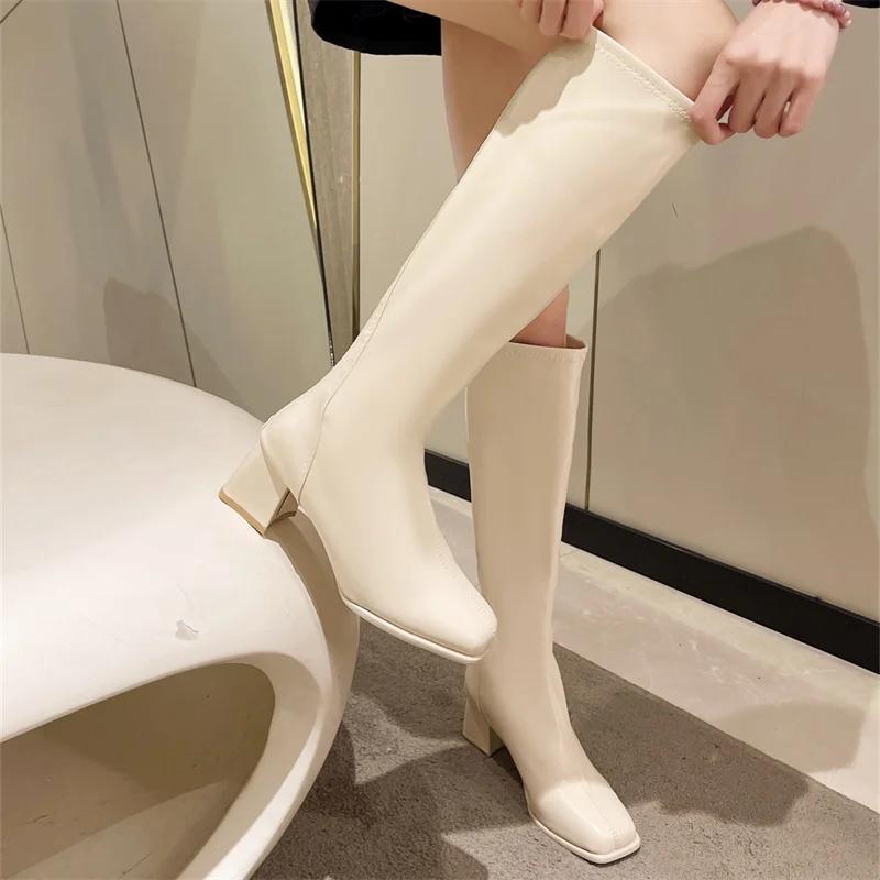 New Autumn and Winter Thigh-high Model Boots Thick Heel All Matching Slim Knight Boots Square Head Mid-heel Elastic Slim Boots