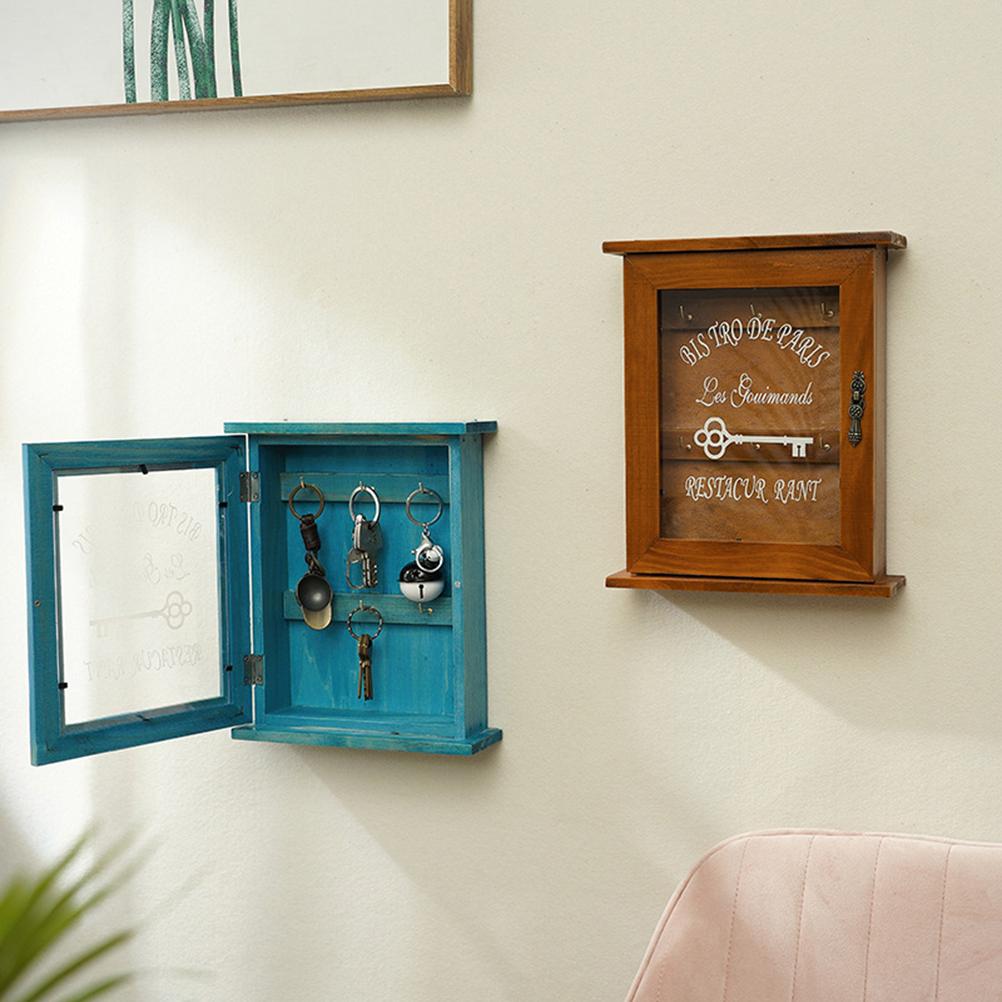 Key Organizer Wooden Key Cabinet Wall Box Beautiful Durable Retro Acrylic Door Key Storage Box