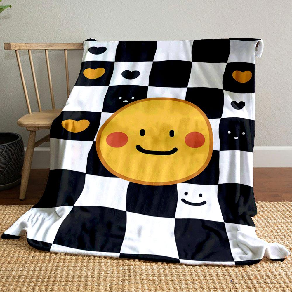 Smiley Face Checkered Blanket Bedroom Blanket for Livingroom Couch Lunch Break Soft Throw for Friend's Festival Gift