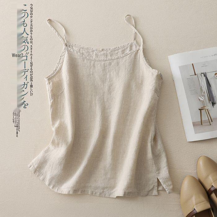 Plus Size Women's Cotton Linen Spaghetti Strap Tank Top: Lightweight Sleeveless Summer Outerwear & Base Layer
