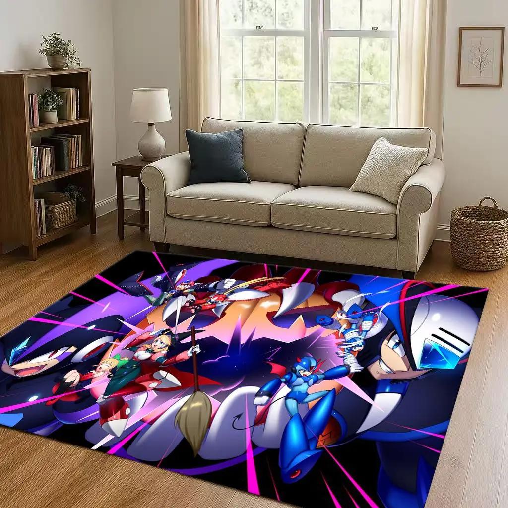 HD Retro Game Rockman Mega Man Living Room Non-Slip Area Rug Soft Carpet for Bedroom Playroom Sofa,Easy Clean Home Decor Doormat