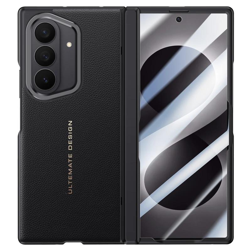 Luxury Matte Leather Folding Hinge Case for Samsung Galaxy Z Fold 8 Ultra Tempered Film Lens Holder Shockproof Protection Cover