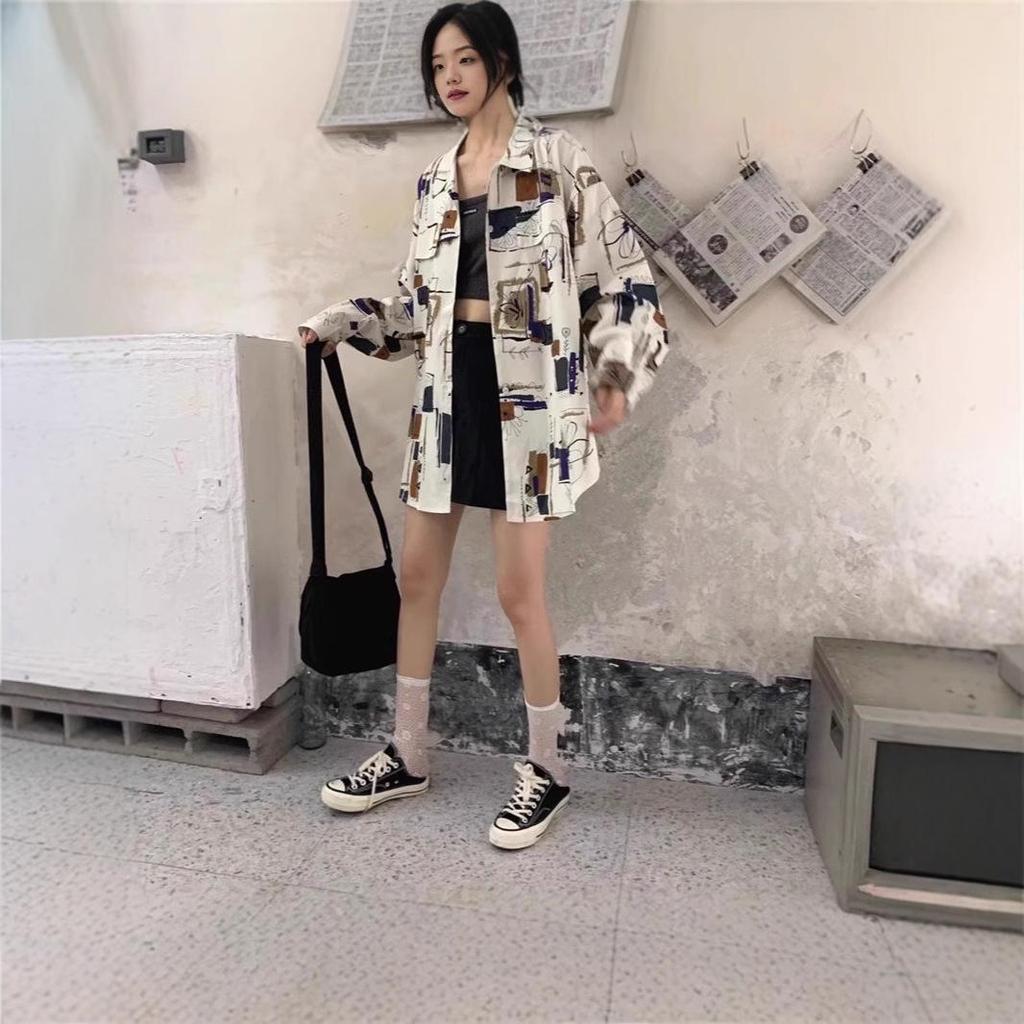 Hong Kong-Style Floral Chiffon Shirt for Women - Long Sleeve, Loose Fit, Versatile Outerwear for Spring and Autumn