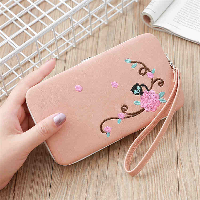 Fashion Females Flower Embroidery Long Wallet Ladies Wallet Women Cell Phone Bag