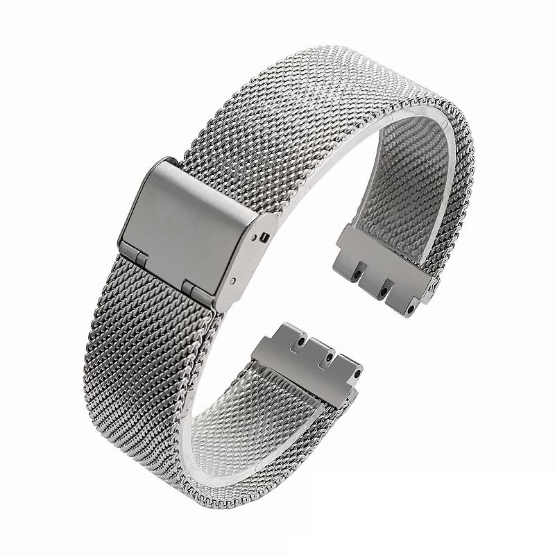 

Новый миланский дышащий сетчатый ремешок для часов Swatch из нержавеющей стали 17 мм 19 мм 20 мм мужской женский сменный браслет Аксессуары 12mm серебряный